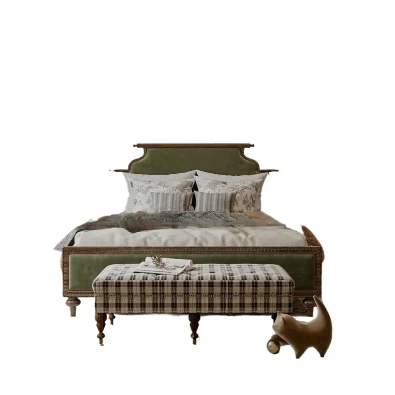 American retro solid wood 1.8 meters master bedroom double bed French high-end wedding princess Roman column fabric bed