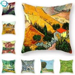 Van Gogh Landscape Oil Painting Decorative Cushion Cover Cypress Cow Pattern Sofa Home Decor Polyester Throw Pillowcase 45x45cm