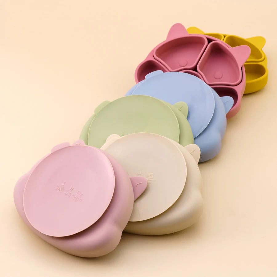 New BPA Free Baby Sucker Silicone Dining Plate Cartoon Children Dishes Plate Toddle Training Tableware Kids Feeding Bowls