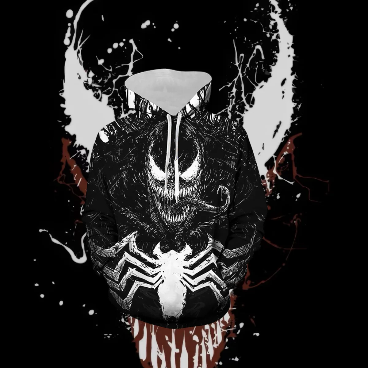 

2025 Miniso Spider-Man Venom 3D Printed Men's Hoodie Jacket Outdoor Street Hip-Hop Sportswear Casual Men's Sports Sweatshirt