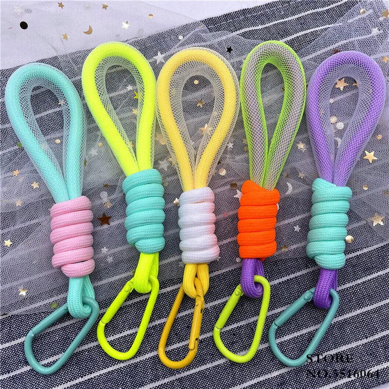 Creative Fluorescent Braided Keys Hand Strap Mobile Phone Case Lanyards Personality Ornaments Charm Strap Keychain Accessories