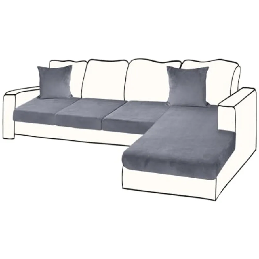 

Sectional Couch Covers for 4-Piece Seat Cushion Velvet Separate L Shape Couch Cover Stretch Sofa Slipcover with 2 Pieces Pillow