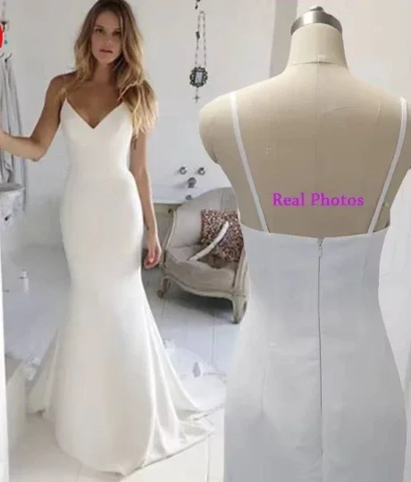 MYYBLE Mermaid Beach Wedding Dress Spaghetti Straps Simple Bride Gown Sexy Chiffon Vestido De Novia Robe Mariage Suknia Ślubna