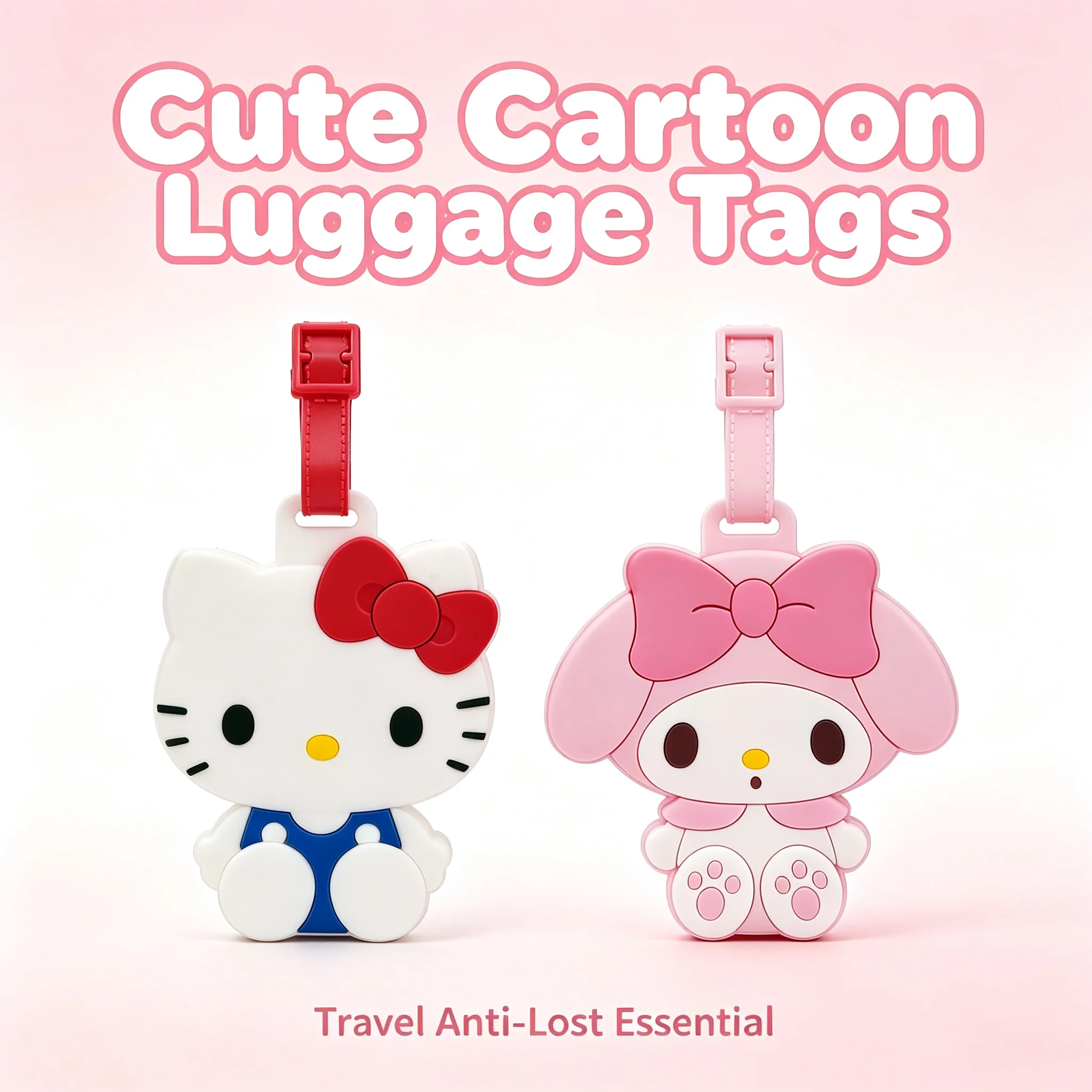 Etiqueta de Bagagem Kawaii Hello Kitty Anime Sanrio Melody, Identificador de Mala, Porta-Endereço, Portátil para Bagagem