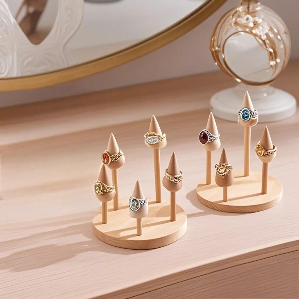 جولة الخشب مخروط حلقة عرض موقف خواتم الاصبع حامل ساعة الإسورة صينية تخزين مجوهرات نافذة عرض عرض عرض الدعائم #3