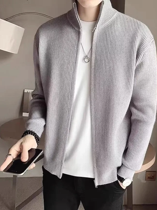 

Men's Zipper Knitted Sweater Stand Collar Cardigan Spring Autumn Faionable Casual Long Sve Youth ular Regular Fit