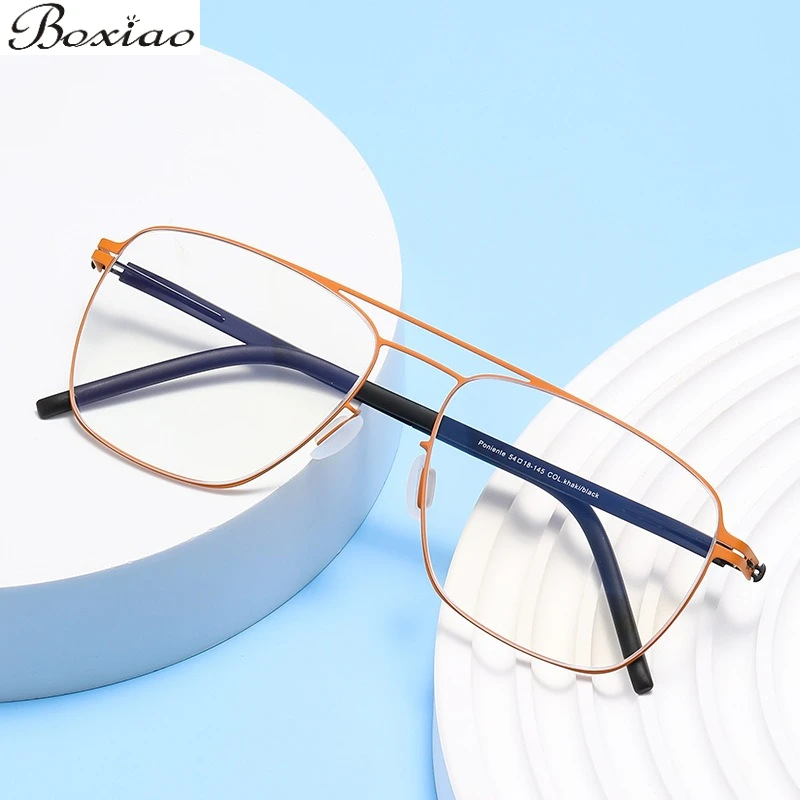 Ultra-thin Screw-less Glasses Women Can Be Equipped with High Fashion Pilot Retro High-grade Sense Frame Men's Double Beams.