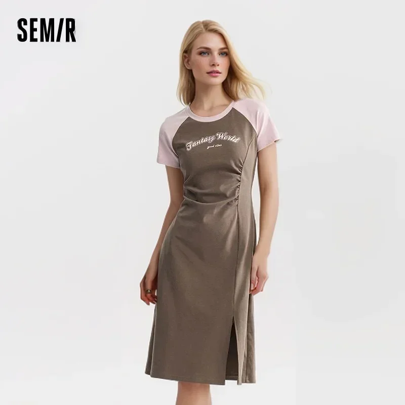 Semir Dress donna manica a spalla collisione girocollo Slim 2024 estate nuova lettera divisa t-shirt vestito Casual