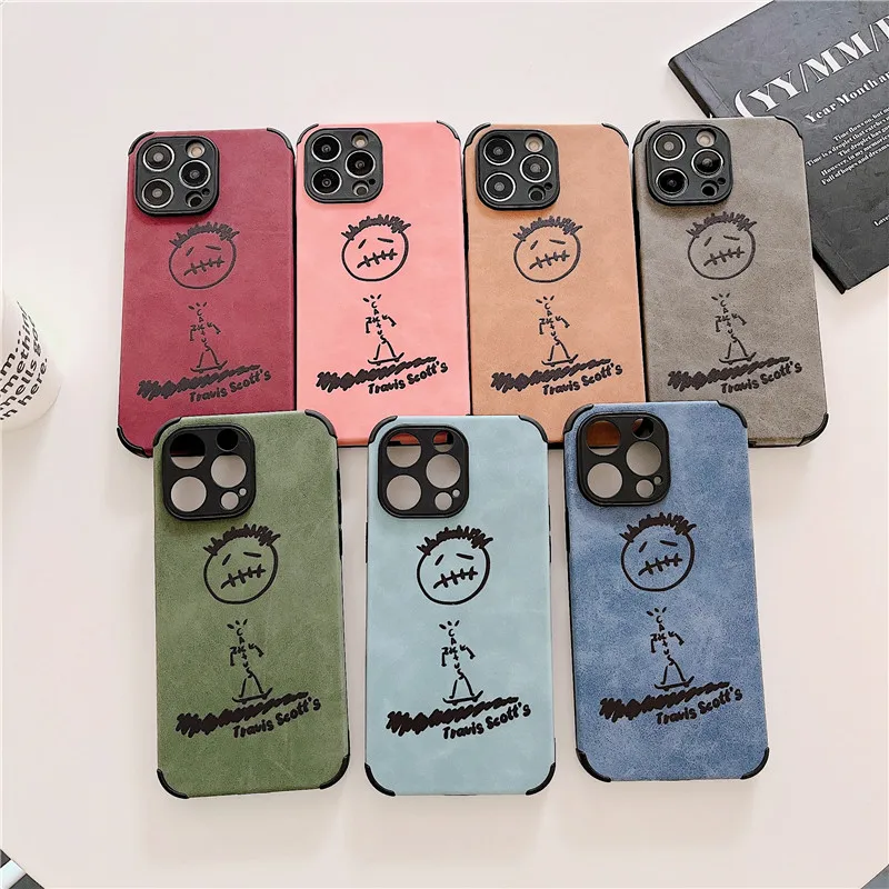 Skater boy Hip hop street trend Travis leather soft case for iphone 15 Pro X XS XR 7 14 13 12 16 Pro Max Luxury Turn fur cover