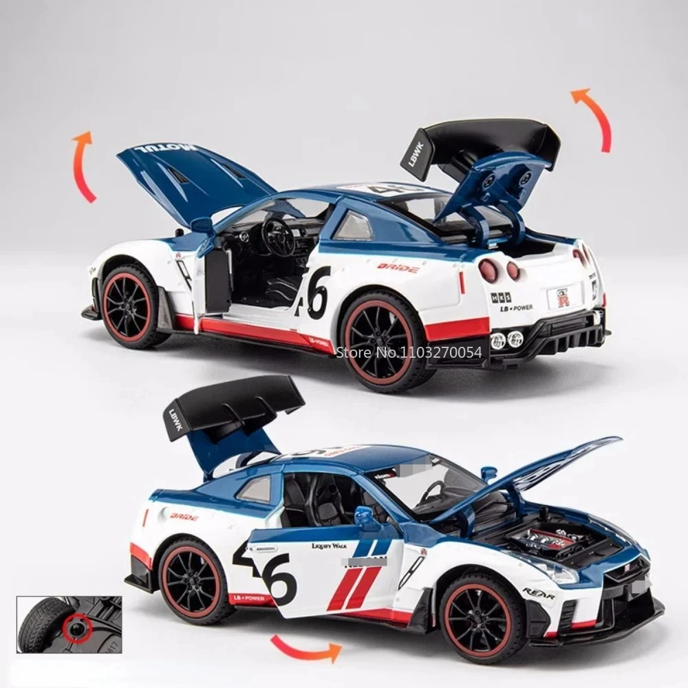 1/22 Scale GTR Modified Car Alloy Model Toys Diecast Metal Sound And Light Toy Car Vehicle Collection For Kids Boy Birthday Gift