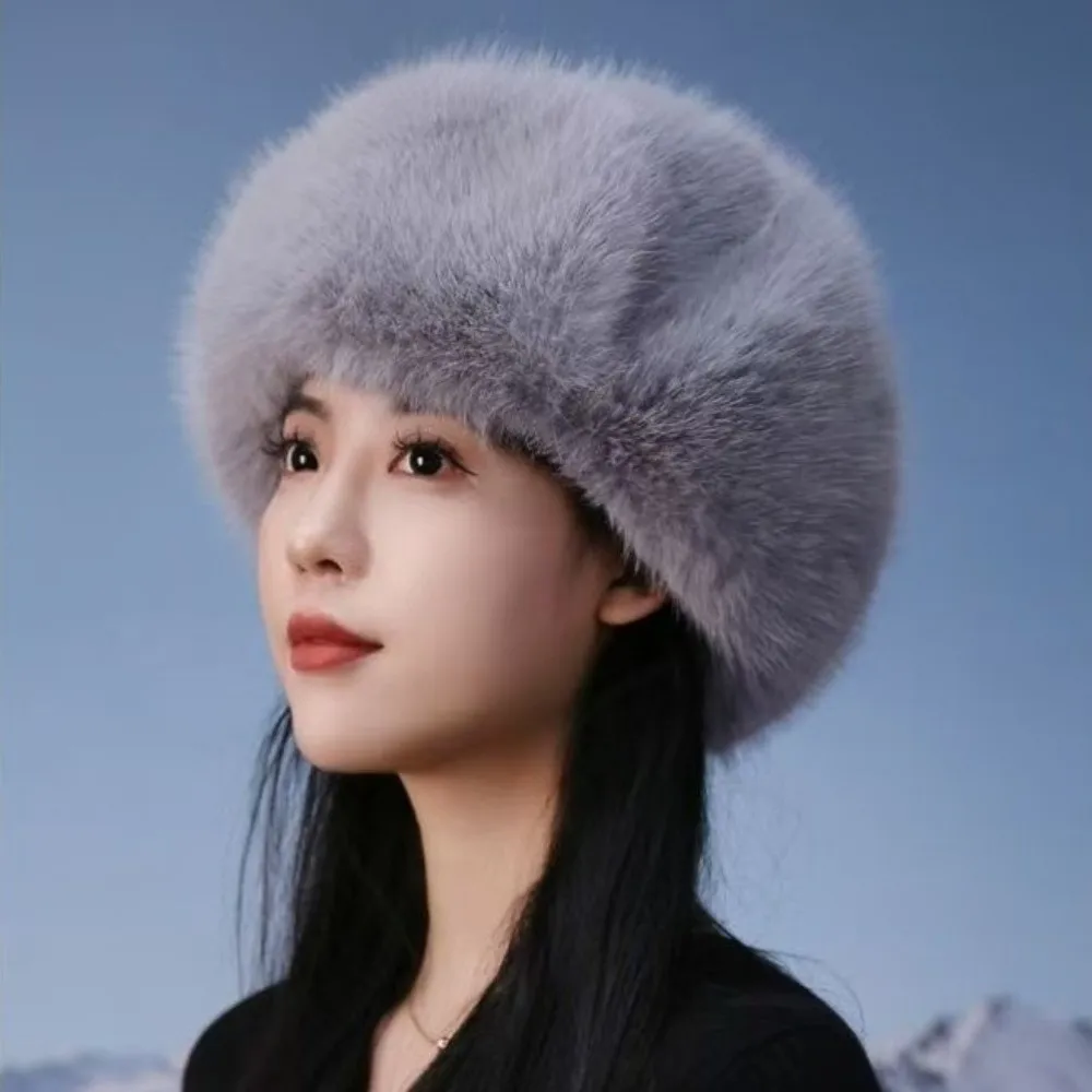 

Soft Faux Mink Fur Lei Feng Hat Thickened Solid Color Ear Protection Cap Keep Warm Windproof Earflap Cap Camping