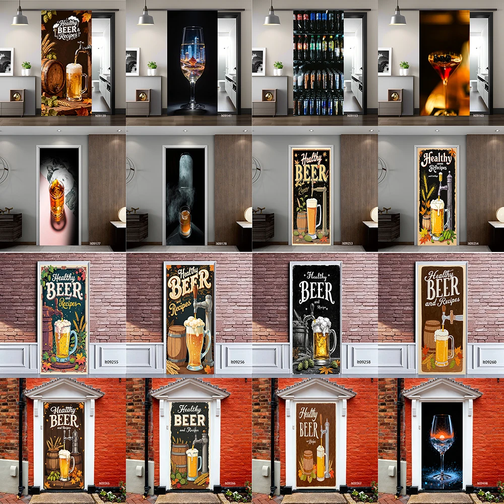

Retro Beer Bar Door Sticker, Removable Peel and Stick Self Adhesive Wallpaper, Wine Glass Mural for Kitchen Home Decor