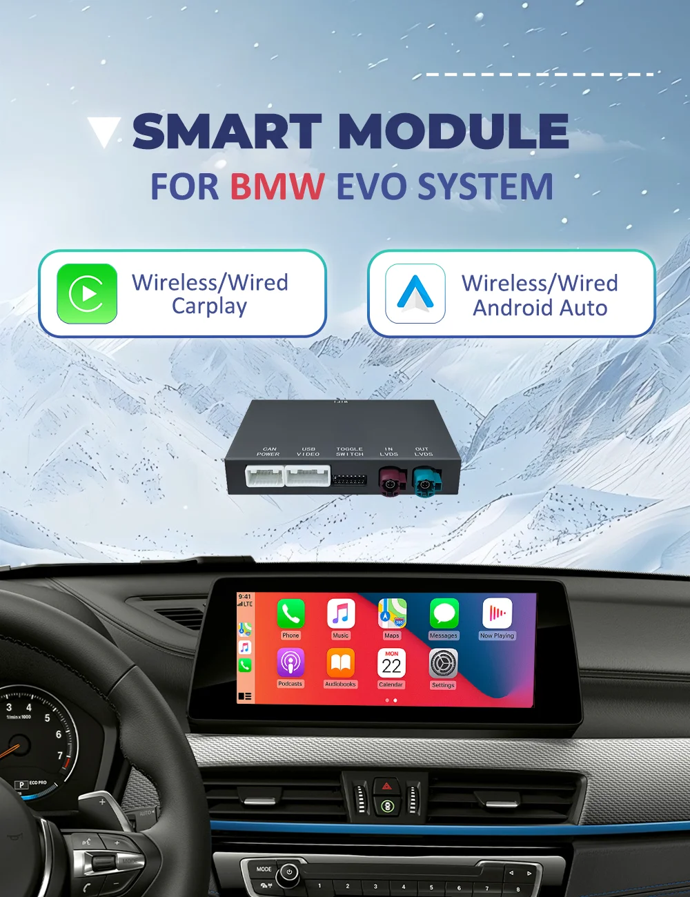 BONROAD Kabelloses CarPlay Android Auto für BMW EVO System Modul Adapter MMI Box 1 2 3 4 5 6 7 Serie X1 X3 X4 X5 X6 MINI F56 F15 F16 F25 F26 F48 F10 F22 F20 F30 – Detail 1