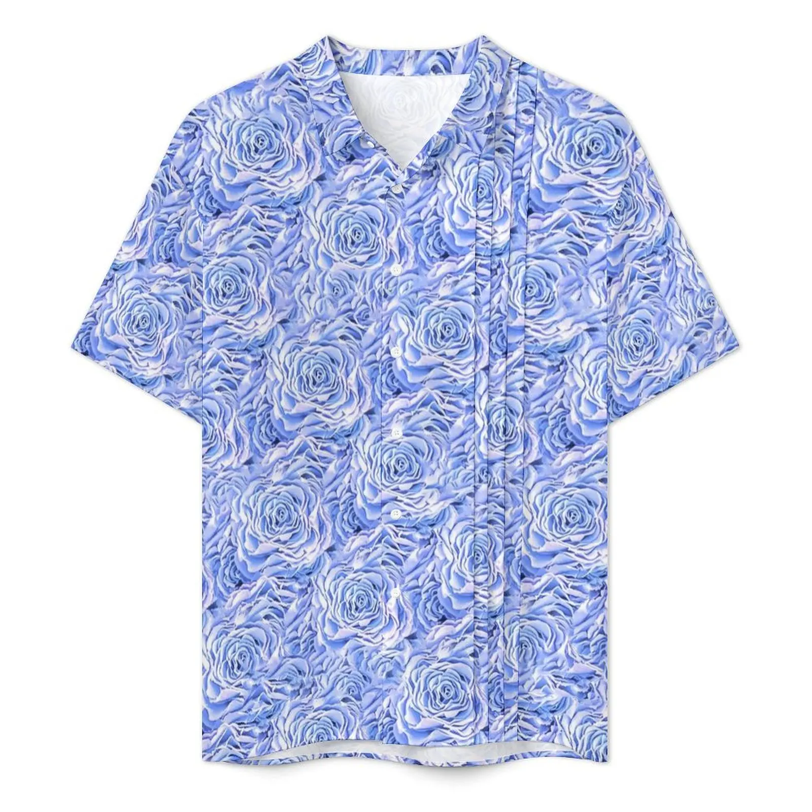 Light Blue Rose Hawaii Shirt For Men Beach Vintage Flower Casual Shirts Short Sleeve Fashion Pattern Trendy Oversized Blouses