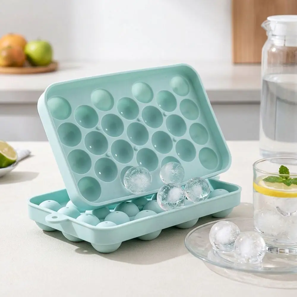 2pcs Stackable 25 Grids Round Ice Cube Tray With Lid Easy Release Pellet Ice Maker Mold Silicone Ice Ball Maker Mold Home