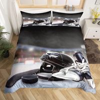 Ice Hockey Duvet Cover Twin Queen for Kids Boys Girl Young Man Winter Ice Sports Games Comforter Cover Helmet Skates Bedding Set