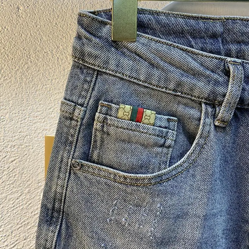 Summer Thin 2025 Denim Shorts Men's Trendy Brand Splicing Printing Trendy Brand Casual Washed Menswear Clothing Short Pants
