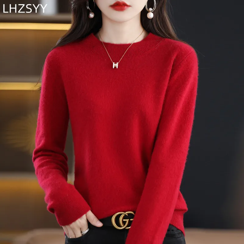 100%Pure Wool Sweater Women Pullovers Short Knitted Cashmere Sweater Spring Autumn New Tops Basic Female Jacket Jumper 12 Colors