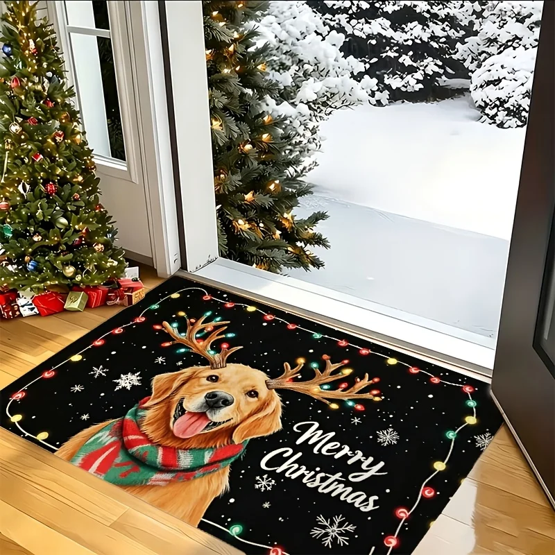 Christmas Paw Print Elf Reindeer Floor Mat household decorative cabin porch garage backyard seasonal entry door rug  kitchen rug