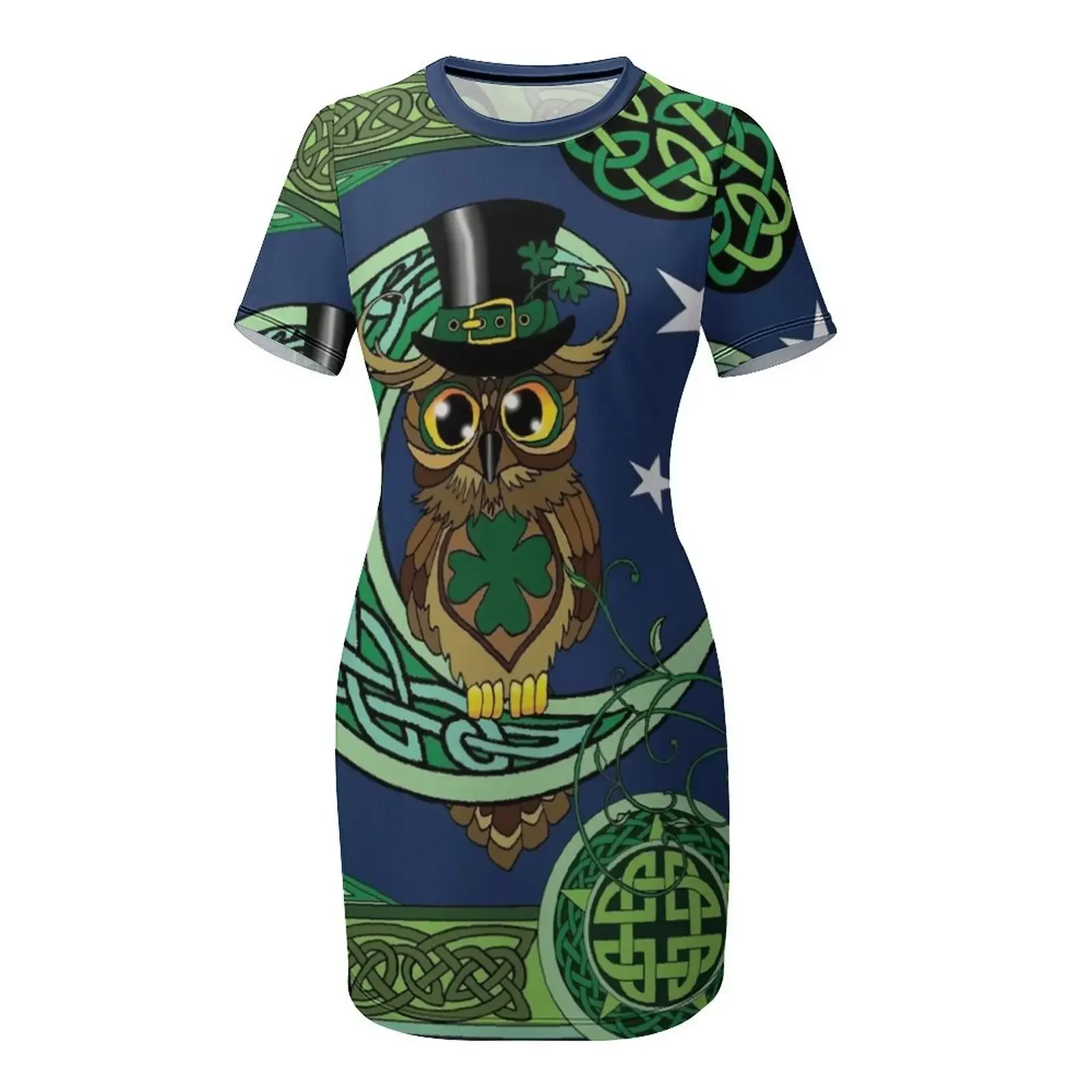Cute Irish Celtic Owl Short-Sleeved Dress summer clothes Woman fashion Dance dresses - view 4