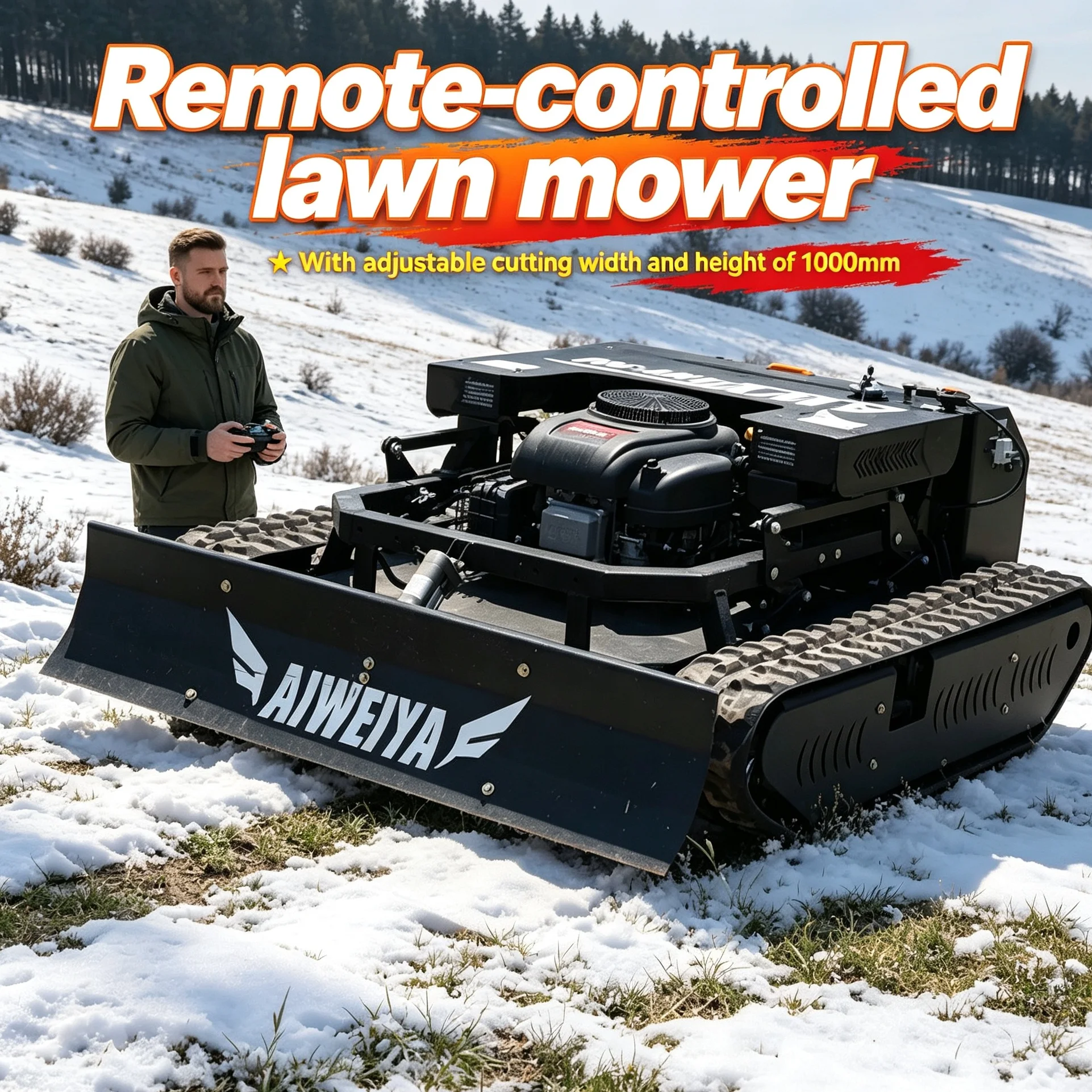 Customized Industrial Wireless Control Lawn Mower checks real-time working data via display screen during all-terrain mowing