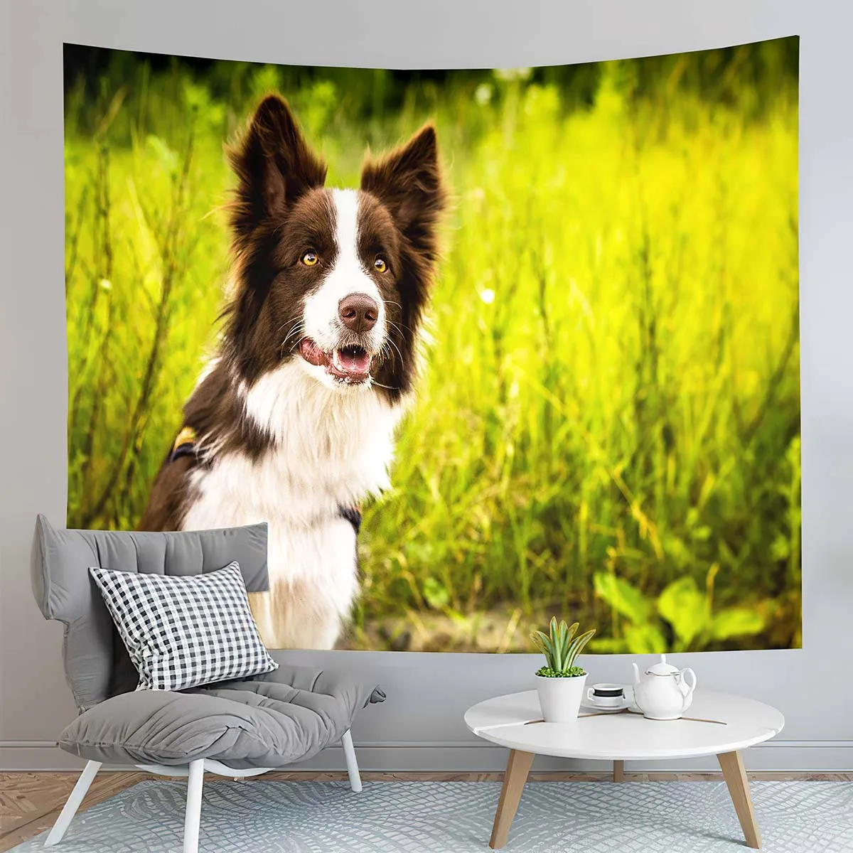 Border Collie Tapestry Black White Puppy Tapestry Cute Animal Tapestry Wall Hanging Tapestries Bedroom Home Living Room Dorm