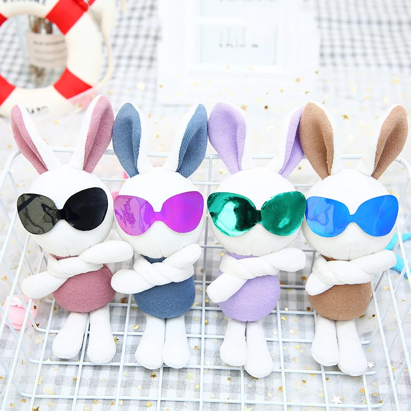 22cm Kids Fun Creative Cool Glasses Rabbit Plush Toys Doll Keychain Pendant Cartoon Stuffed Toy For Children Girls Birthday Gift