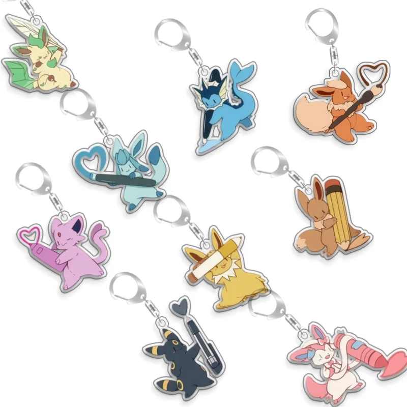 Llavero de acrílico con diseño de Pokémon (Flareon, Jolteon, Vaporeon, Eevee, Umbreon, Sylveon), hecho a mano, estilo anime, lindo, de 5 cm, ideal como regalo.