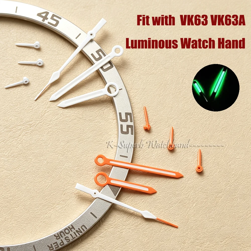 For VK63  Green Luminous Watch Hand Orange 6 Hands Fit for VK63 VK63A Quartz Movement Parts Pointer Needle Watches Accessories