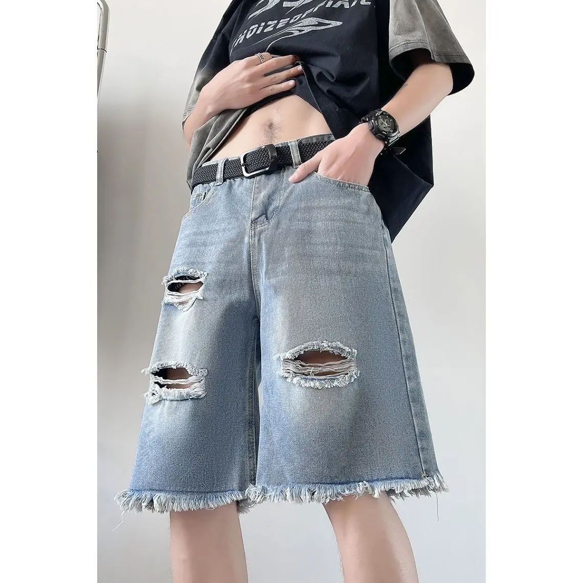 

Джинсовые шорты унисекс с рваным дизайном и дырками, летние, свободного кроя, молодежные, в стиле кэжуал