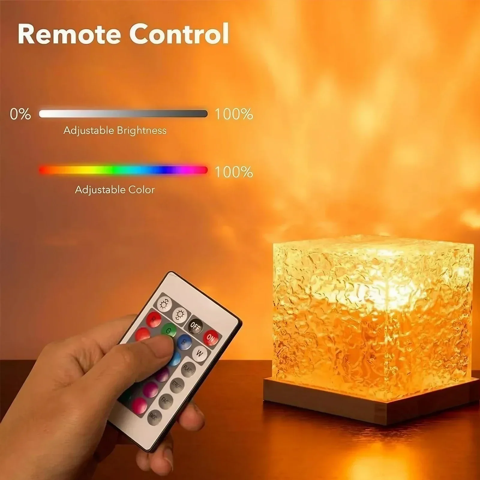 USB-aangedreven 16-kleuren veranderend LED-nachtlampje Waterrimpel Aurora-projector-nachtlampje voor de zomer, nachtlampje met kristallen ontwerp