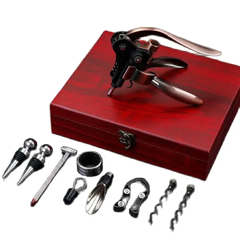 Ensemble tire-bouchon et ouvre-bouteille avec coffret en bois et cuir