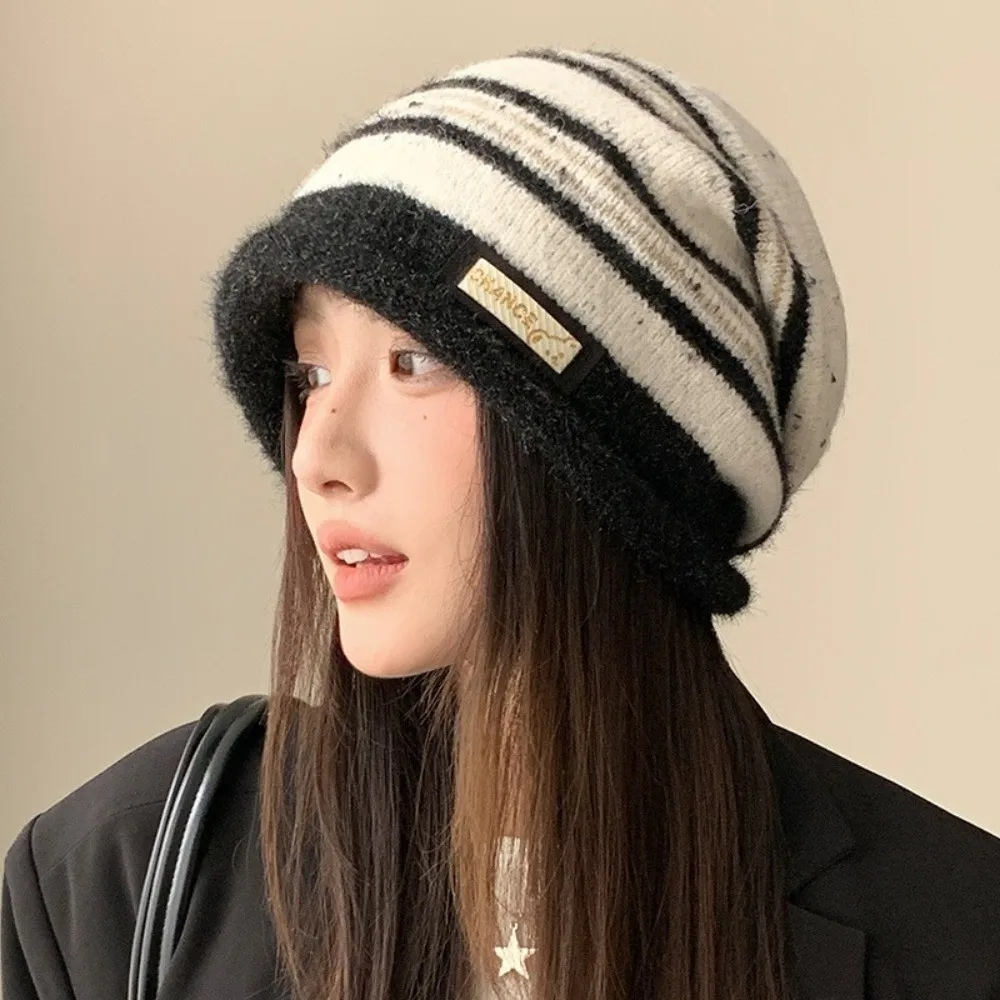 Polyester Fleece Slouchy Beanie Hat Large Head Circumference Windproof Knitted Beanie Hat 58cm to 60cm Stretchy