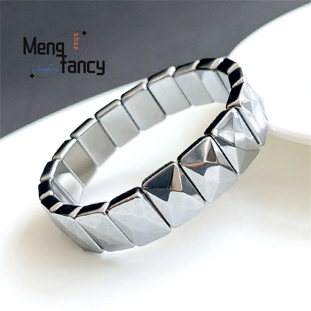 Natural Terahertz THz Cut Terasilica Hot & Cold Dual Effect Hand Row Bracelet Exquisite Fashion Couple Fine Jewelry Holiday Gift