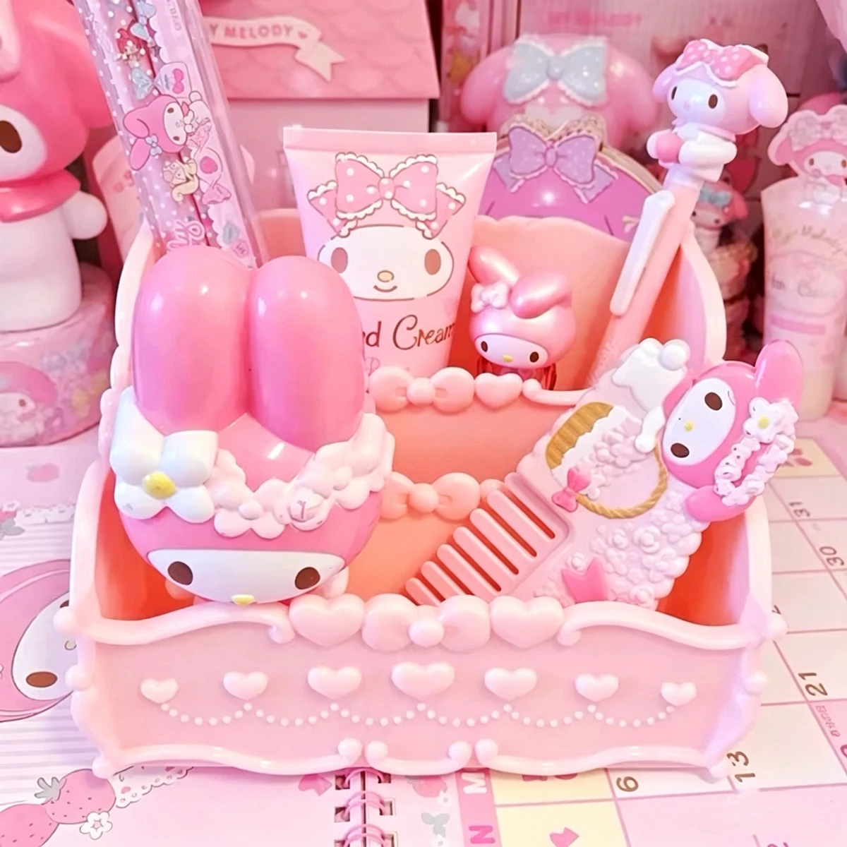 Cute Bow Storage Box for Women, Candy Color, Kawaii Pink, Women's Cosmetics Container, Office, School Supplies, Jewel Case
