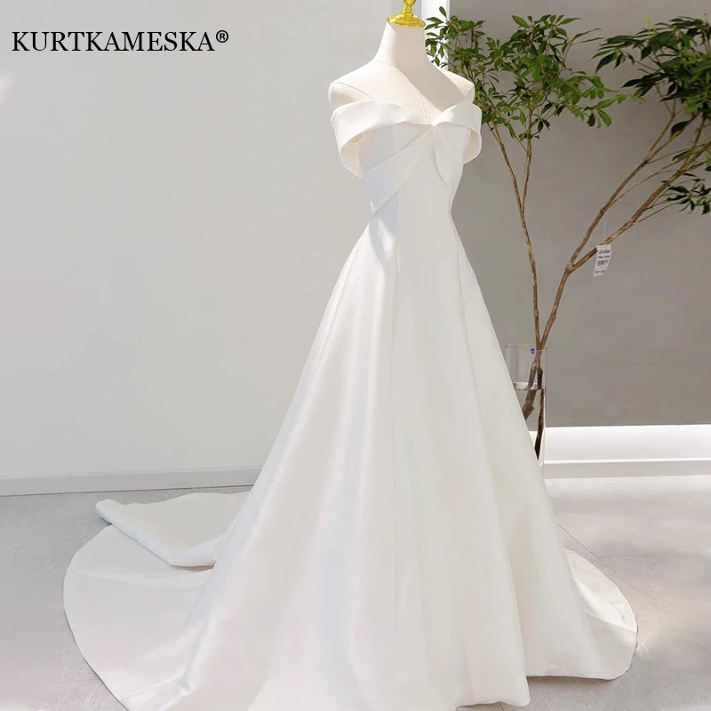 White Satin Wedding Dresses for Bride Formal Elegant Strapless Evening Guest Long Party Summer Dress Women Formal vestidos