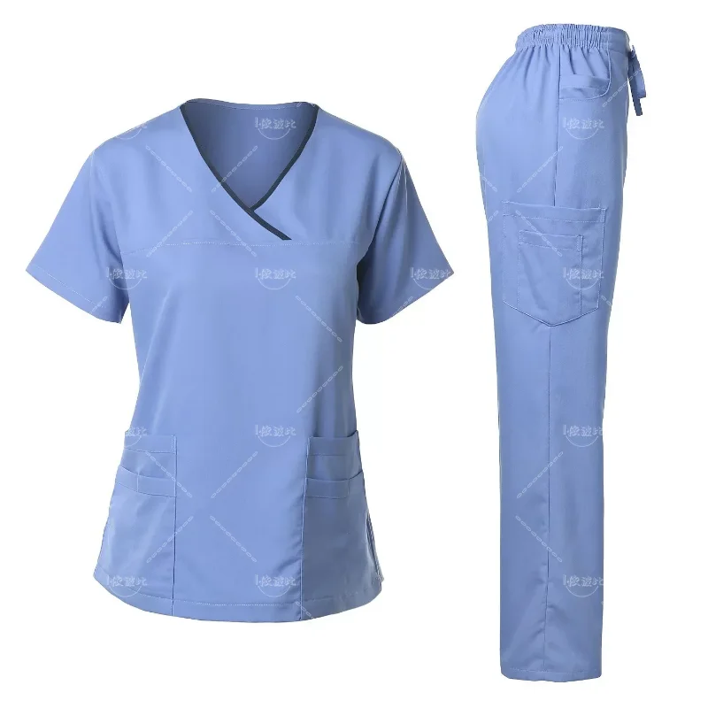 Uniforme medica Trendy women's Scrub Set Stretch Soft Y-Neck Top Pants Hospital Pet Clinic Doctor Costume colori a contrasto