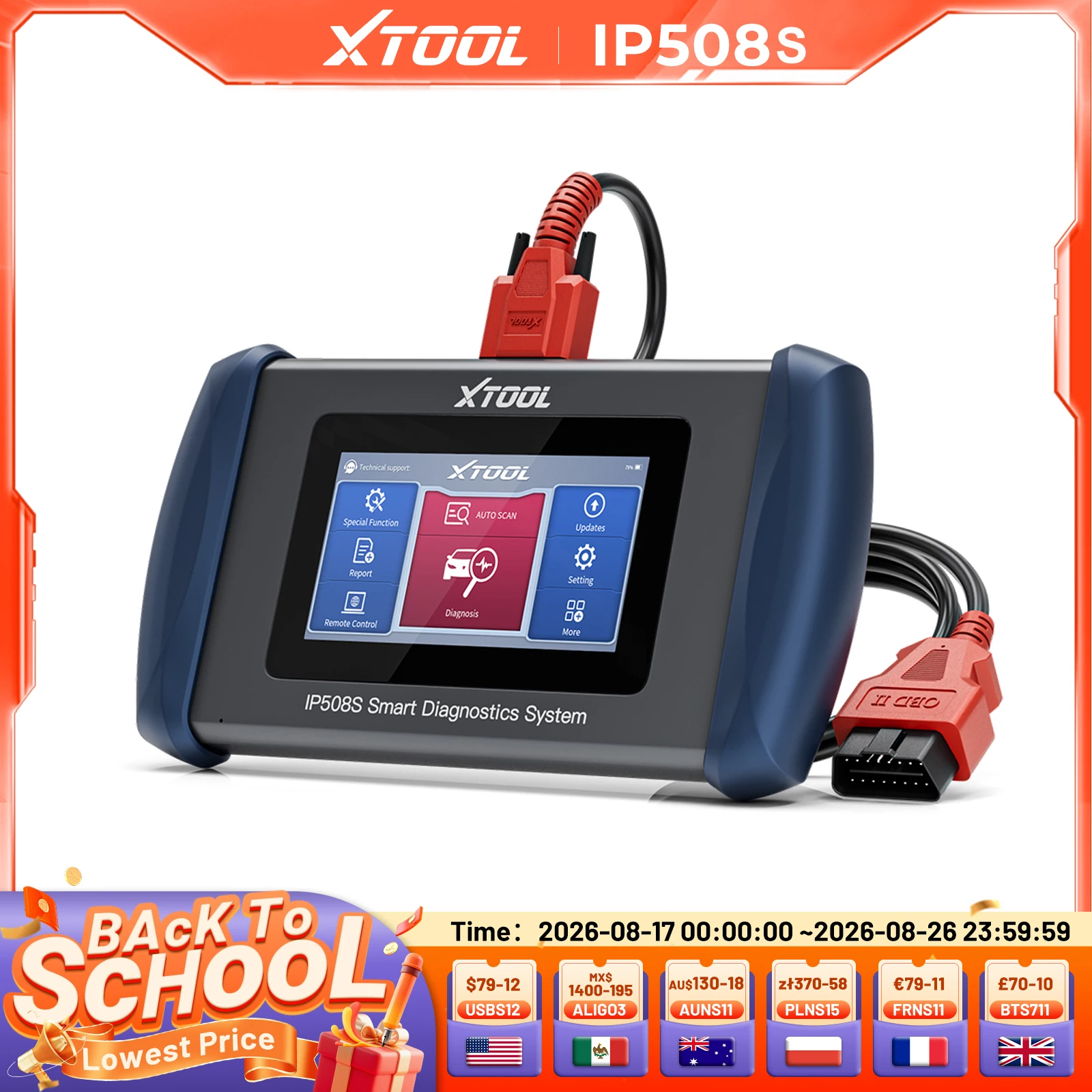 XTOOL InPlus IP508S Car Diagnostic Tools for ABS SRS Engine Transmission Automotive OBD2 Scanner With CANFD Life Free Update 15 Services