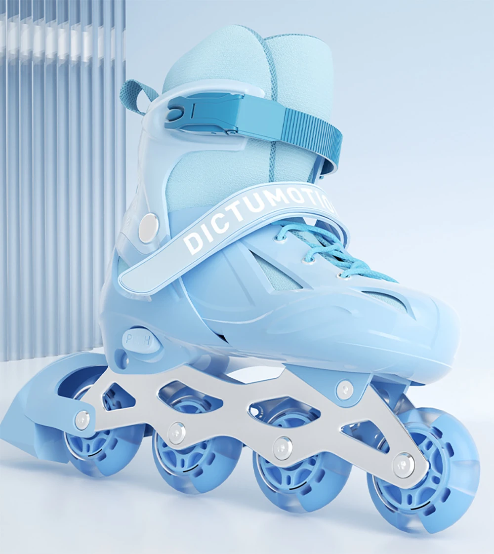 Roller Skates Shoes for Kids, Sliding Adjustable Inline Skating Sneakers, 4 Flash Wheels, Single Row Skates, Boys and Girls