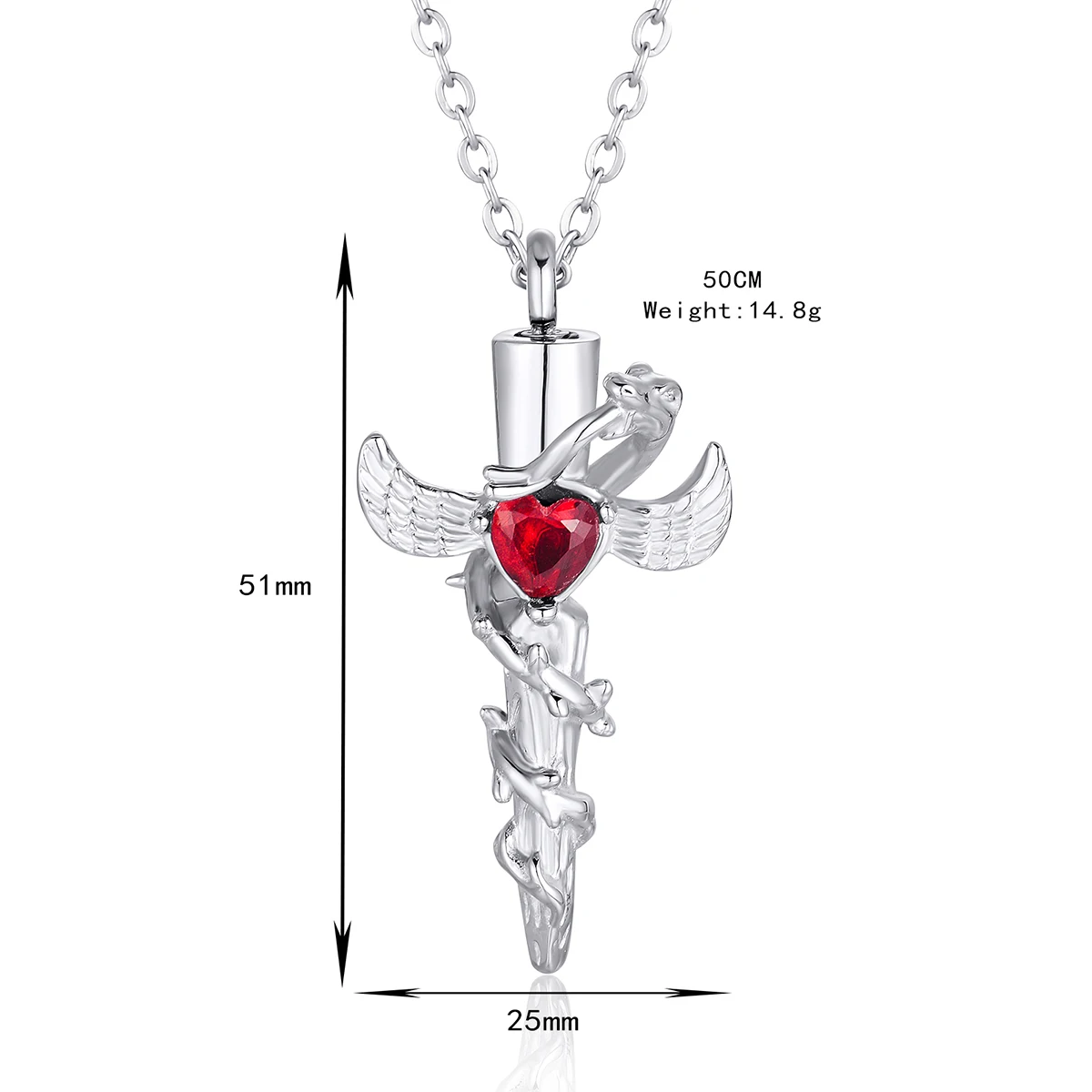 Wing Cross Snake Urne Kremations-Halskette Hip-Hop-Schwert-Anhänger Edelstahl Gedenkschmuck für Tier- und Menschenasche – Detail 1
