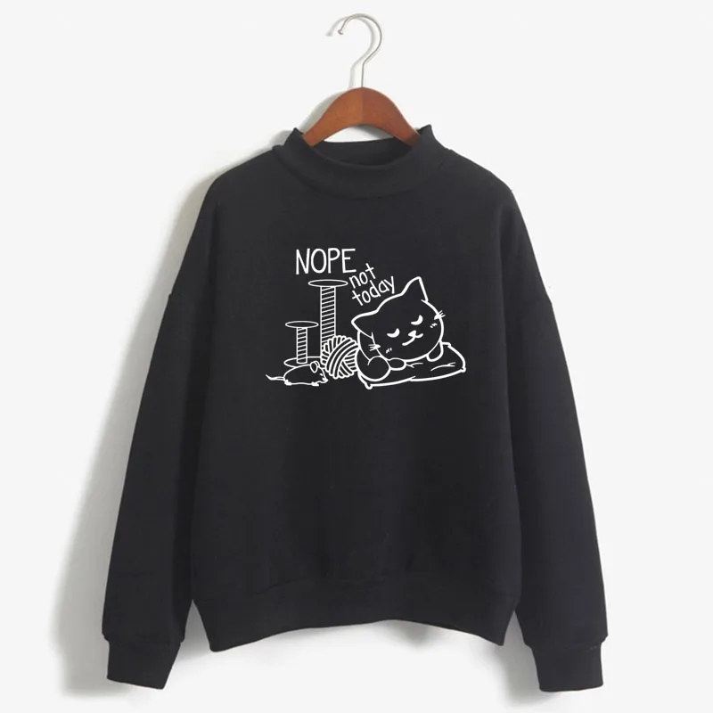 

NOPE not today cat Print Woman Sweatshirts Sweet Korean O-neck Knitted Pullovers Autumn Winter Candy Color Loose Women Clothing