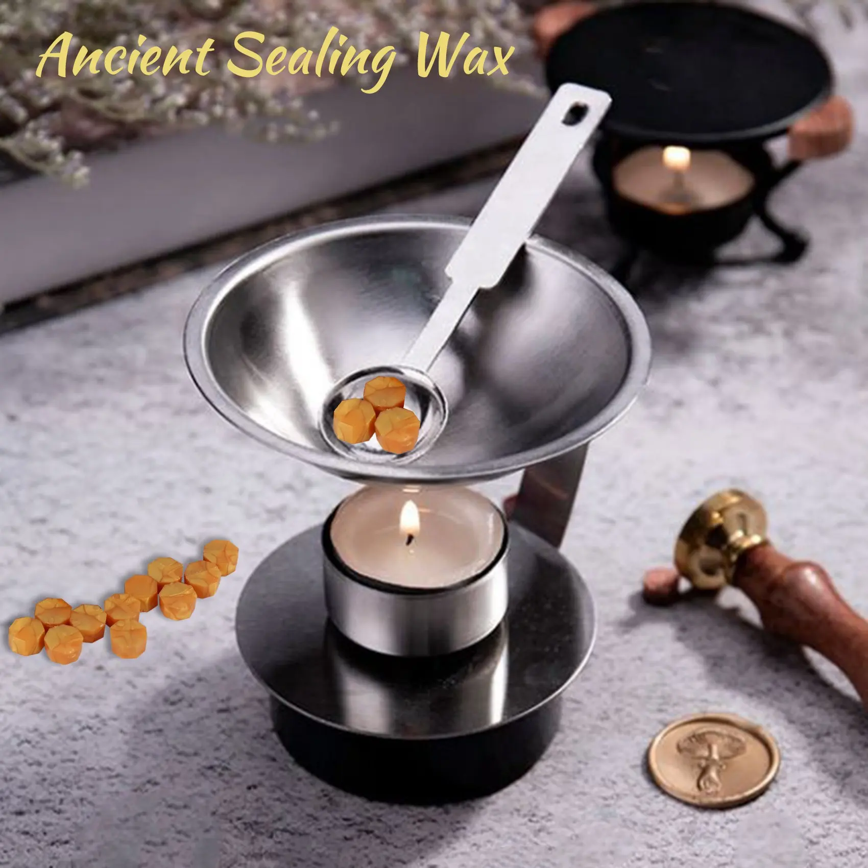 100Pcs Sealing Wax Seal Beans Stamp Beads for Vintage Craft Envelope Wedding Wax Seal Ancient Sealing Wax Tools -Golden SQ