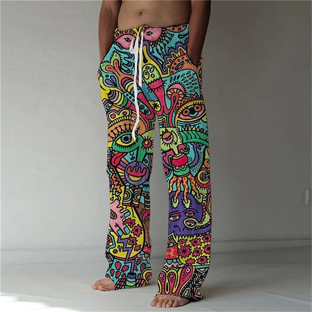 3D printed hip-hop style pattern print, fashionable high-quality comfortable men's wide-leg pants, trendy printed men's pants