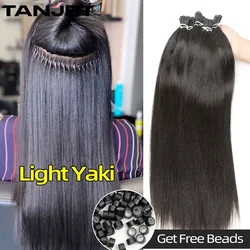 Natural Yaki Straight Microlink extensões de cabelo, cápsula de queratina italiana, micro anel, cabelo humano, mulheres negras, eu dica