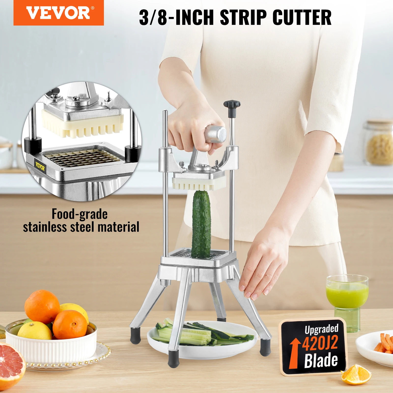 VEVOR 3/8,1/4 Inch Manual Fruit Vegetable Dicer Cutter Commercial Food Cutter Stainless Steel Slicer for Home Restaurant Kitchen