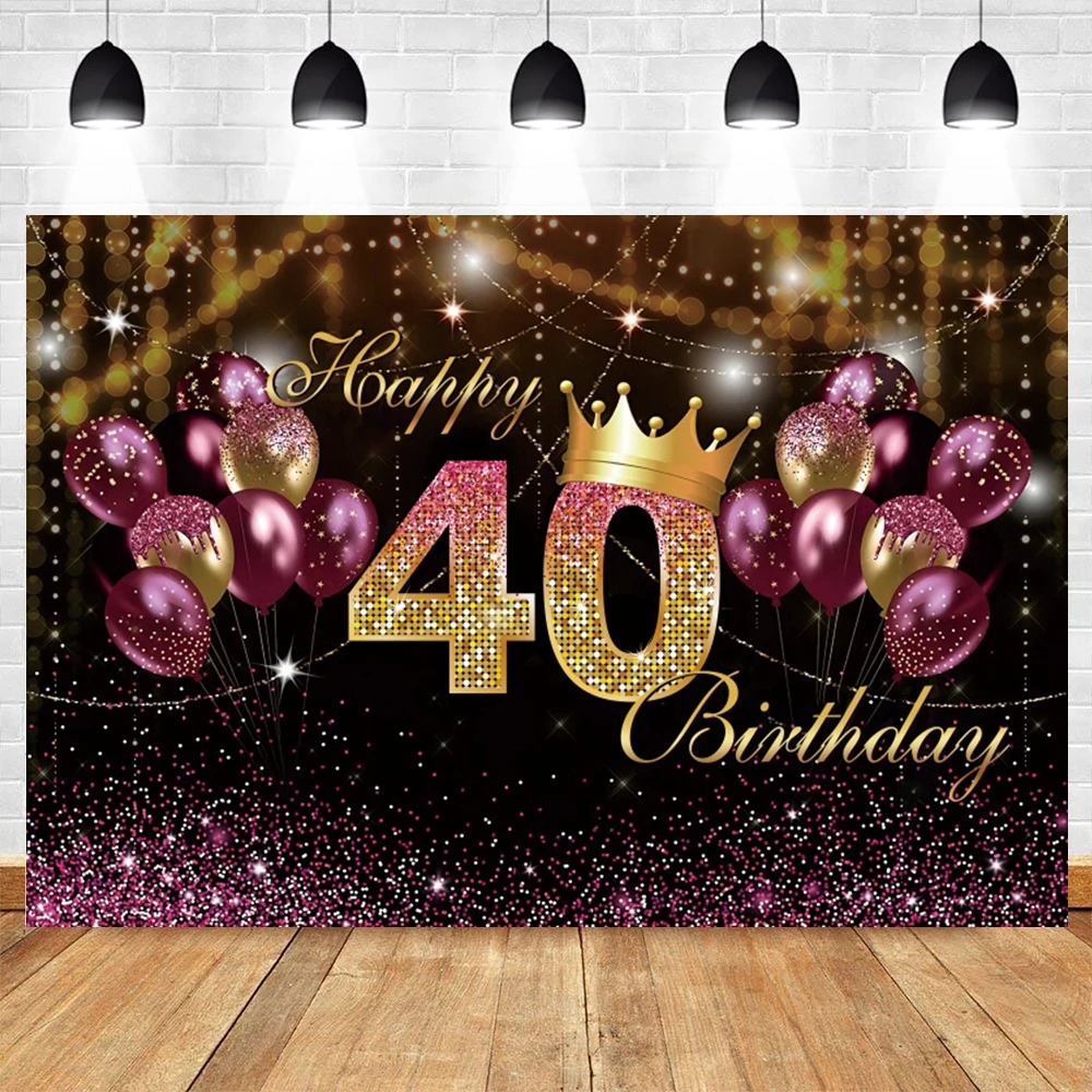 Gold Glitter Happy Birthday Party Backdrop For Photo Black Happy Birthday Adult Theme Party Decoration Supplies  Backdrops