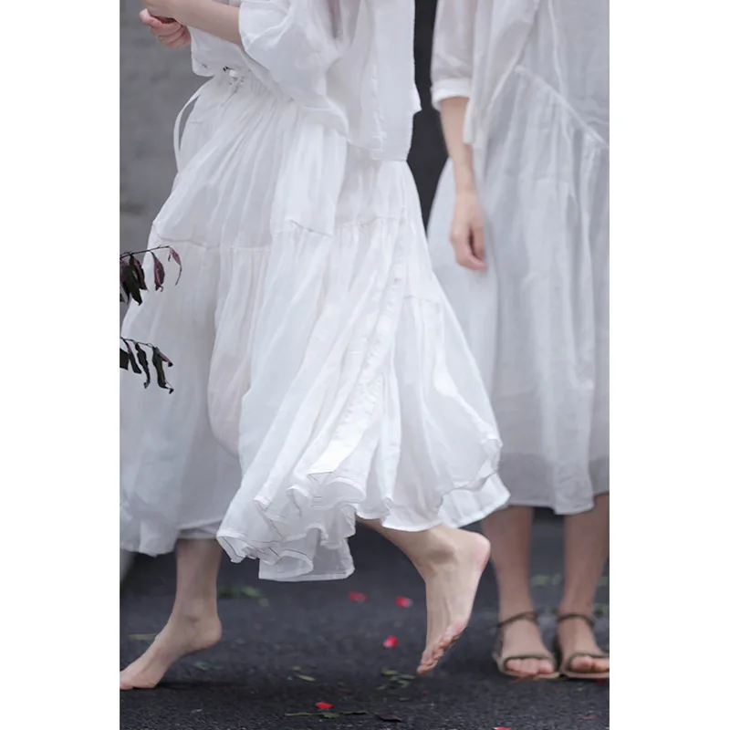 Arts Style 2025 New Arrival Summer Women Casual Loose Sweet High Waist A-line Skirt Good Quality Ramie Ankle-length Skirts Y124