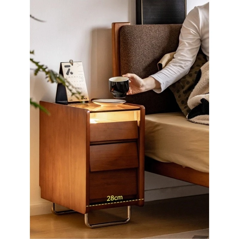 Spot available solid wood bedside table bedroom mobile home storage bedside cabinet small apartment narrow side locker