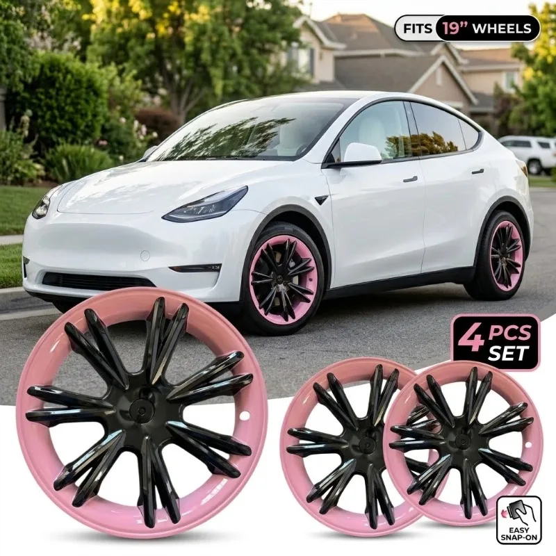 4Pcs Two-Tone Split-Spoke Hubcaps For Tesla Model Y 2019-2024 Full Wheel Covers Rim Protector Trim Hub Caps Car Exterior Styling