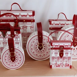 New Wedding Candy Gift Box with Handle Round Square Candy Box Protable Wedding Favors Birthday Party New Year Decoration Supply